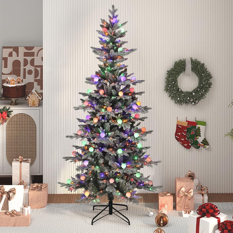 6/7.5 FT Pre-lit Flocked Layered Christmas Tree with Remote Control - 6 Foot