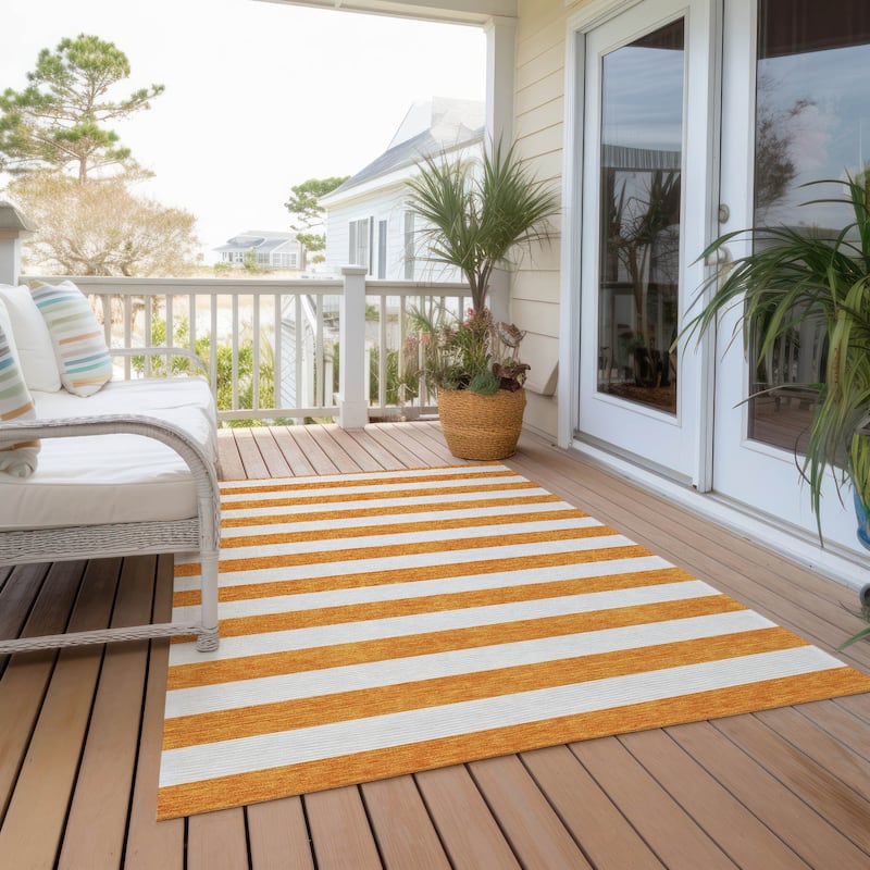 Machine Washable Indoor/ Outdoor Cabana Striped Chantille Rug - Orange - 10' x 14'