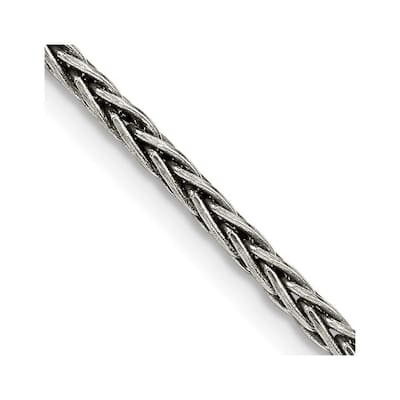 Curata 925 Sterling Silver Solid 2.2mm Square Spiga Chain Necklace