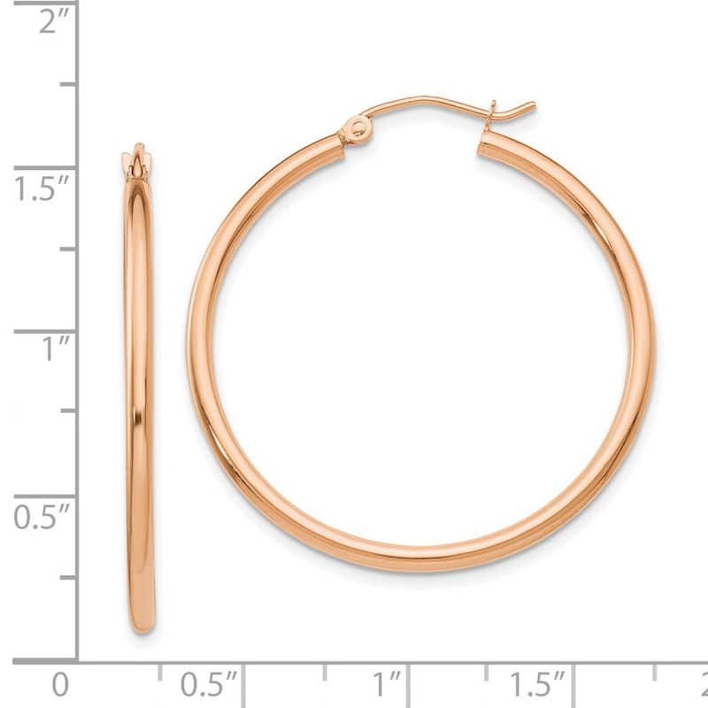 Curata 14k Rose Gold 2x35mm Polished Hoop Earrings