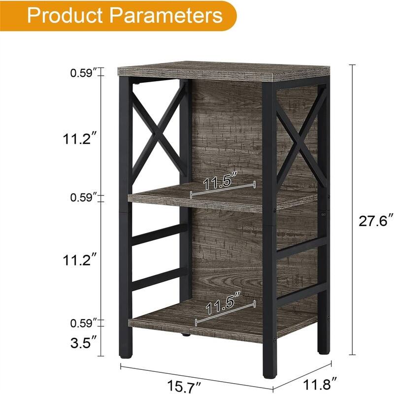 Industrial 3 Tier Bookshelf Narrow Bookcase with Rustic Wood and Metal - 15.7"D x 11.8"W x 27.6"H