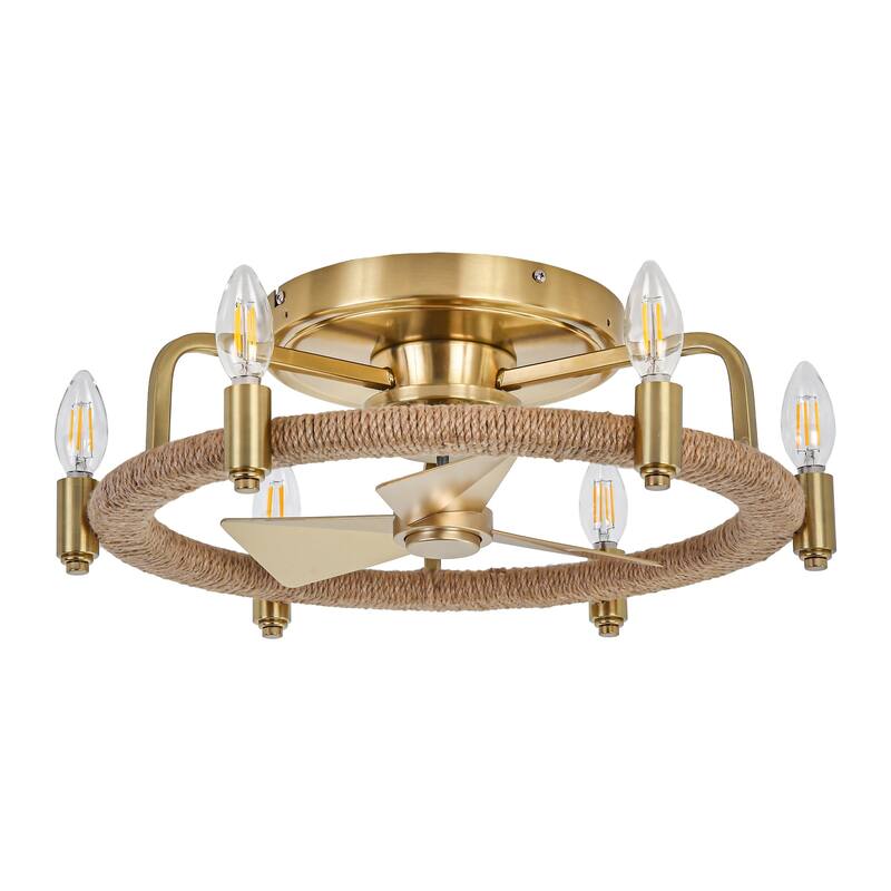20" 6-Light Flush Mount Gold Ceiling Fan with Light