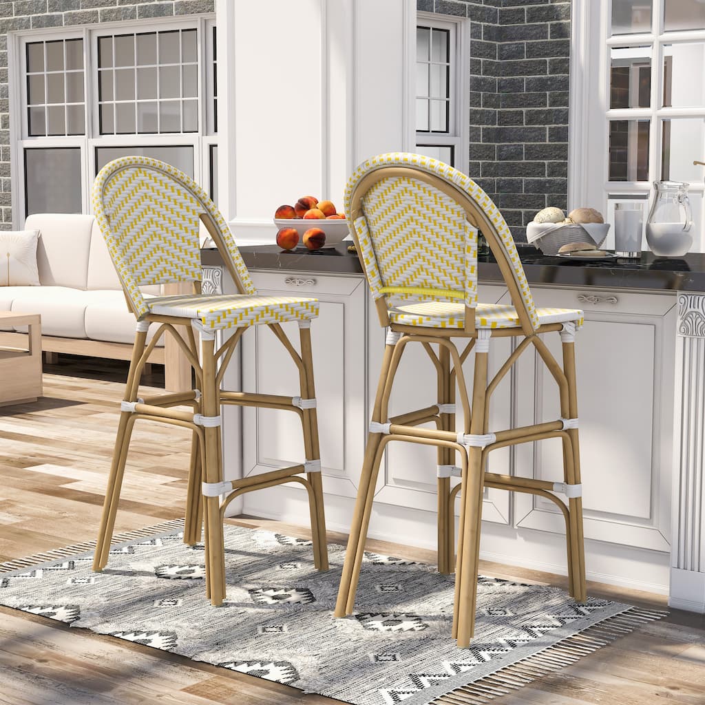 Ariel French Natural Tone 30-inch PE Wicker Patio Bar Chairs (Set of 2) by Furniture of America - Set of 2