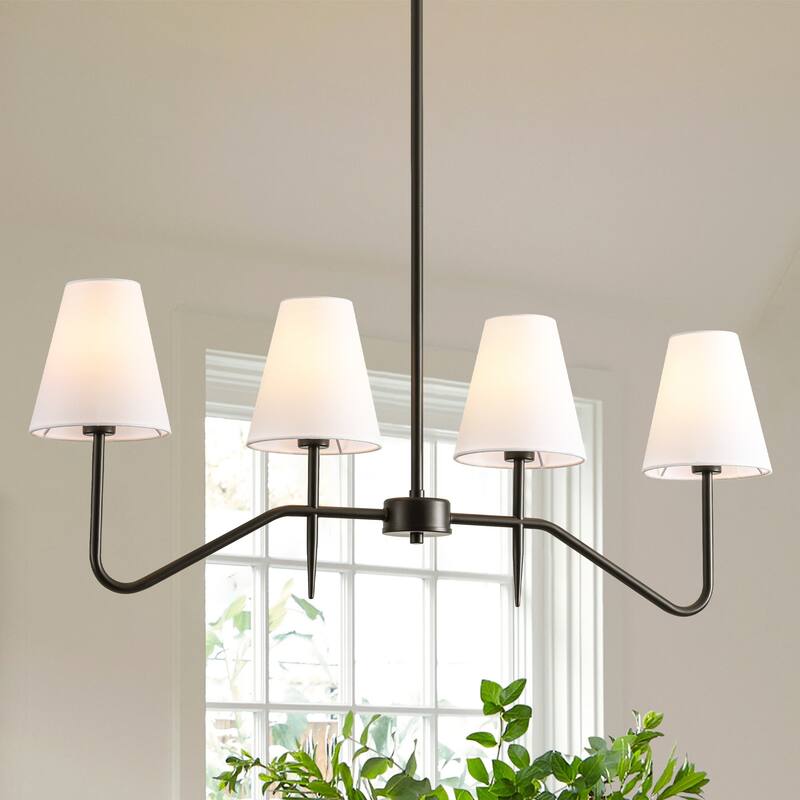 32.3" 4-Light Mid-Century Modern Gold/Black with Fabric White Cone Shades Kitchen Island Pendant Light - Black/White