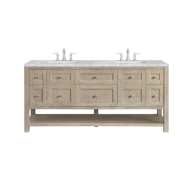 James Martin Vanities Breckenridge 72" Double Vanity, Whitewashed Oak - Carrara White.