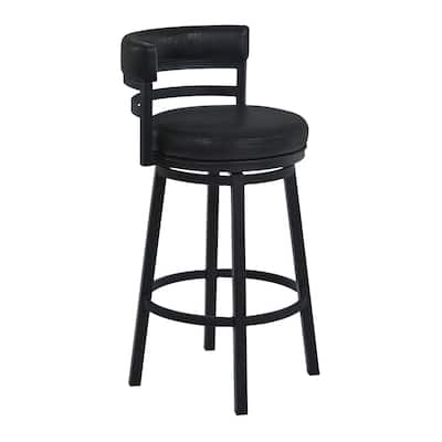 Eva 30 Inch Swivel Bar Stool Chair, Vegan Faux Leather, Curved Back, Black