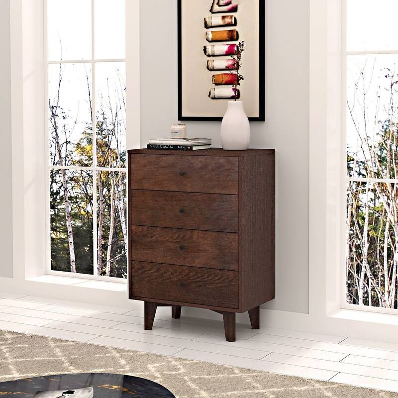 Modern Auburn Solid Wood Dresser Chest of Drawers with Retro Round Handle