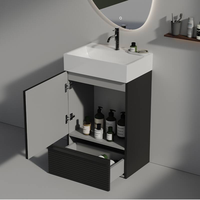 Small Bathroom Vanity with Sink, Fluted Bathroom Vanity with 1 Drawer, Bathroom Storage Cabinet with Soft-Close Door