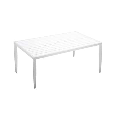 Outdoor Patio Aluminum 40"x70" Rectangle Dining Table with Two-Tone Top, Tapered Feet & Umbrella Hole, Matte White and Grayish
