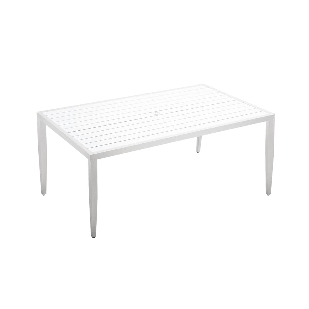 Outdoor Patio Aluminum 40"x70" Rectangle Dining Table with Two-Tone Top, Tapered Feet & Umbrella Hole, Matte White and Grayish