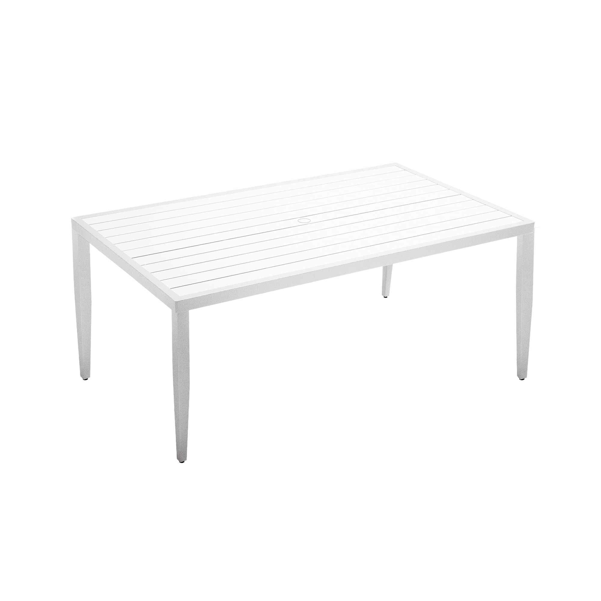 Outdoor Patio Aluminum 40"x70" Rectangle Dining Table with Two-Tone Top, Tapered Feet & Umbrella Hole, Matte White and Grayish