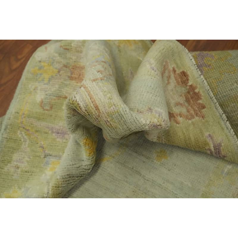 Vegetable Dye Wool Oushak Turkish Runner Rug, Floral Geometric - 11' 7'' X 3' 1''