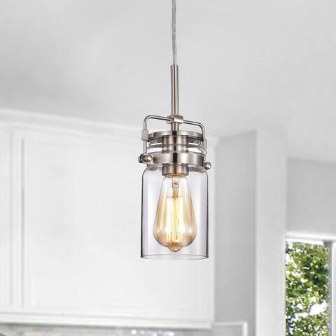 Brushed Nickel 1-Light Pendant with Clear Glass Jar Sconces - Brushed Nickel