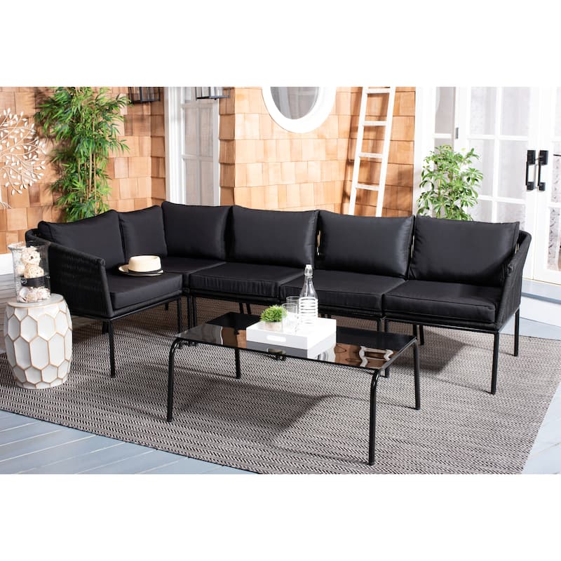 SAFAVIEH Outdoor Patio Furniture Remsin Rope Sectional Set - 39"W x 26"D x 15"H