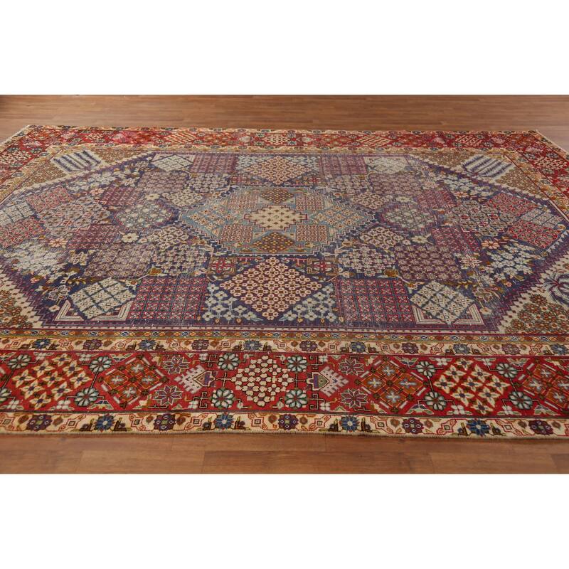 Hand Knotted Oriental 100% Wool Carpet Traditional Geometric Navy Blue & Blues Najafabad Area Rug - 12' 10'' X 9' 1''
