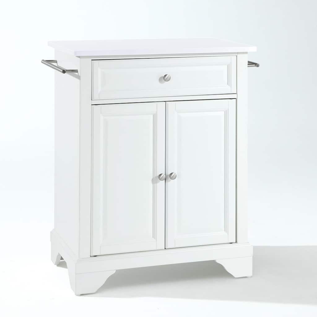 Kitchen Island with Stone Top & Storage - Portable Kitchen Cart, Modern Design, White Finish