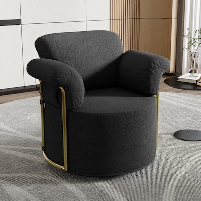 360 Degree Square Swivel Accent Sofa Chair,Fluffy Fabric Lounge Wide Upholstered Reading Chair