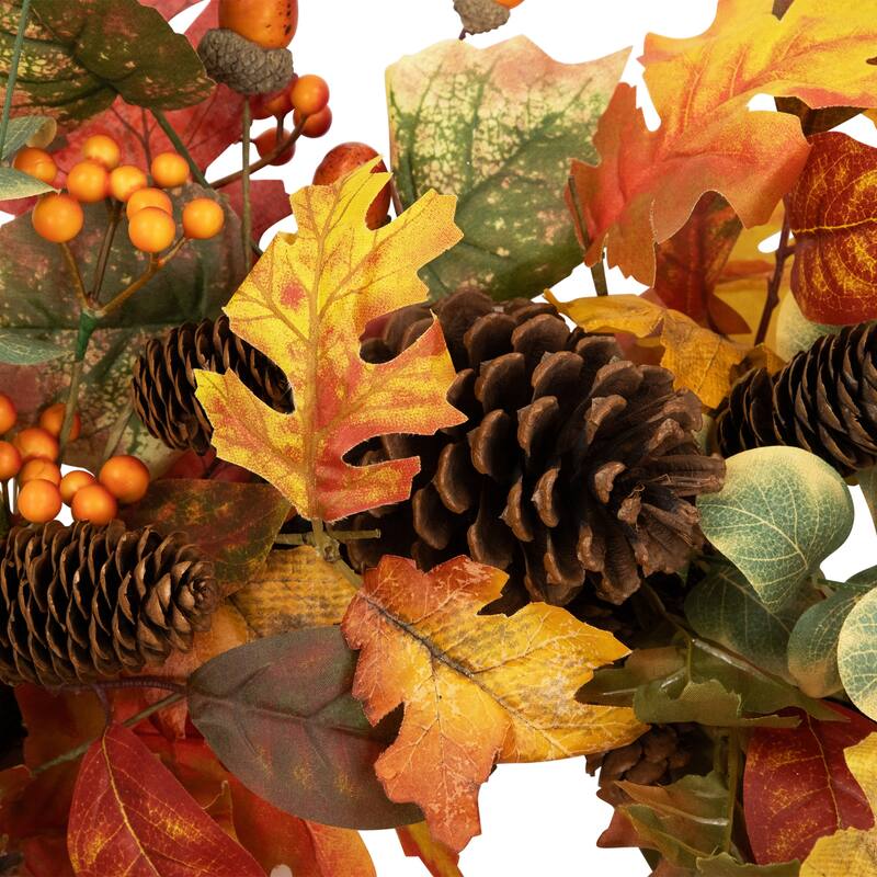 Berries and Pine Cones Artificial Maple Leaf Fall Harvest Wreath - 26" - Unlit