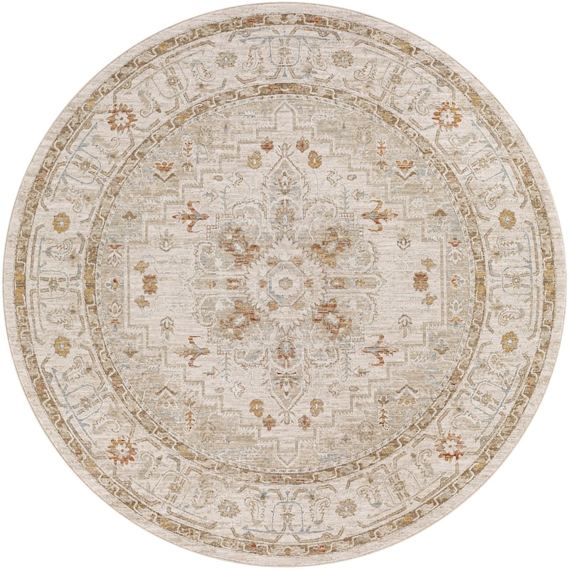 Betty Classic Medallion Area Rug - 6'7" x 6'7" Round - Beige/Orange