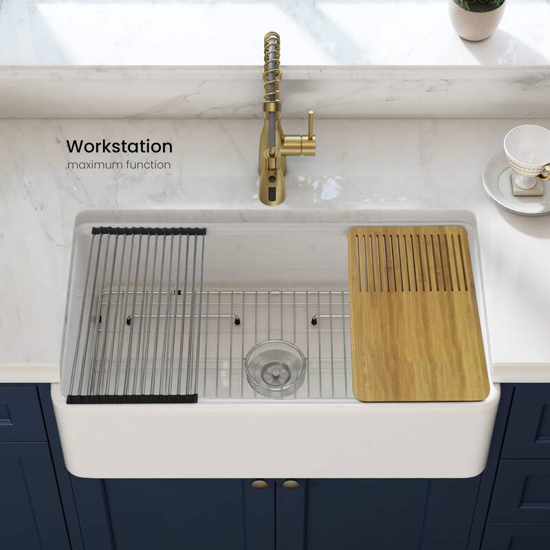 Pure 33 Inch Kitchen Farmhouse Fireclay Workstation Sink