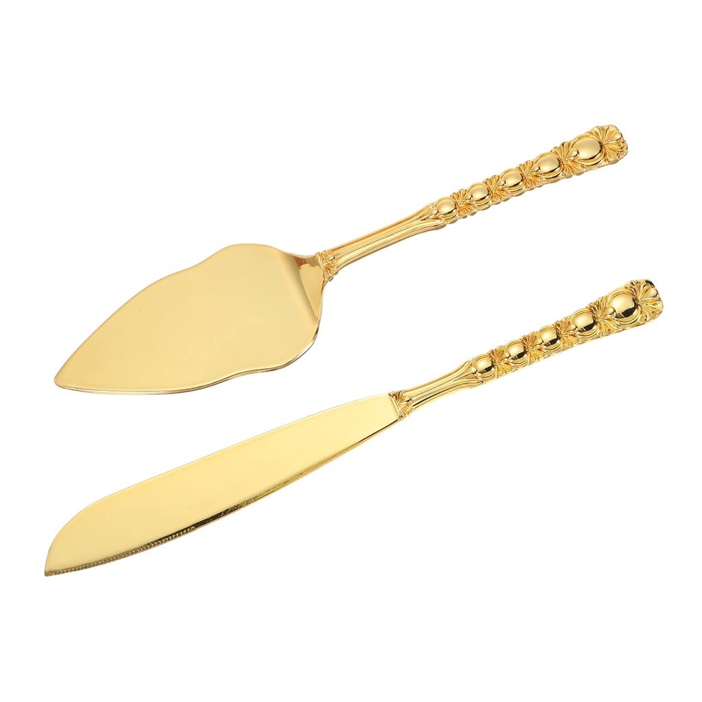 Cake Cutting Set for Wedding, Cake Knife and Server Set for Gift Bow Tie - Gold