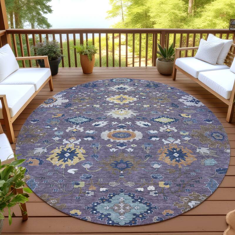 Machine Washable Indoor/ Outdoor Traditional Marci Chantille Rug - Plum - 8' x 8'