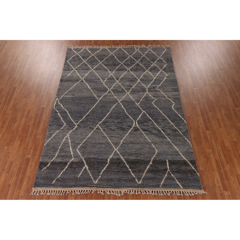 Plush Moroccan Area Rug Hand-Knotted Oriental Wool Carpet - 7'10" x 10'11"