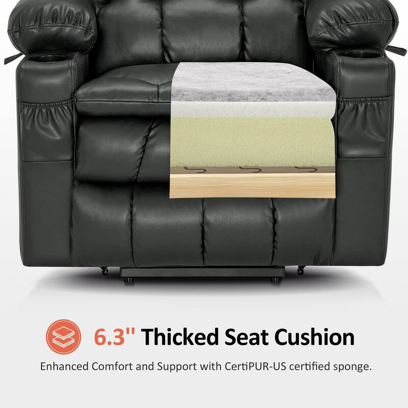 MCombo Medium Dual Motor Power Lift Recliner Chair Infinite Position, Massage and Heat, Extended Footrest, Faux Leather 7890