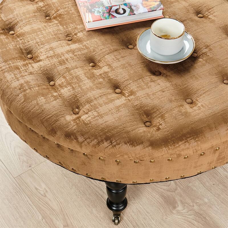 Round Velvet Tufted Coffee Table Ottoman, 34" x 34" x 17" H
