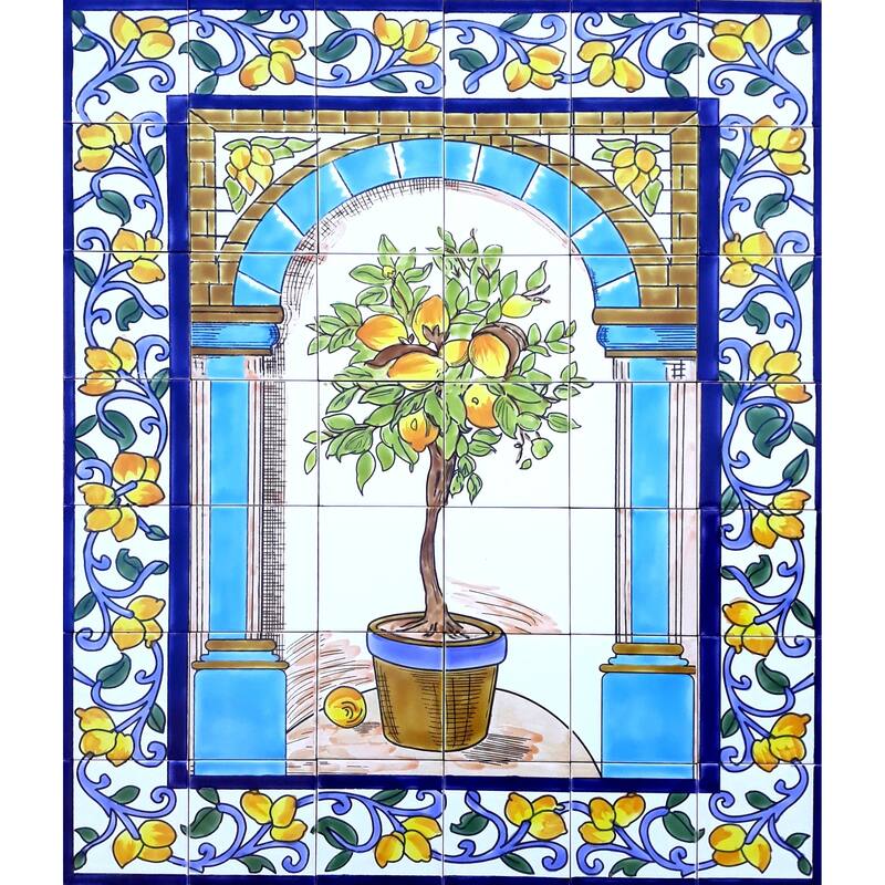 36x42 Lemon Tree Backsplash 42pcs Ceramic Tiles Wall Mural