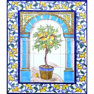36x42 Lemon Tree Backsplash 42pcs Ceramic Tiles Wall Mural