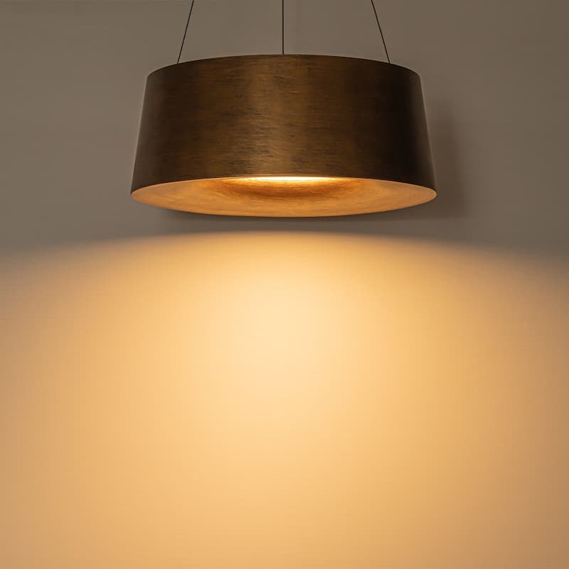 Industrial Antique Gold LED Drum Metal Pendant Light for Dining and Living Room - Antique Gold