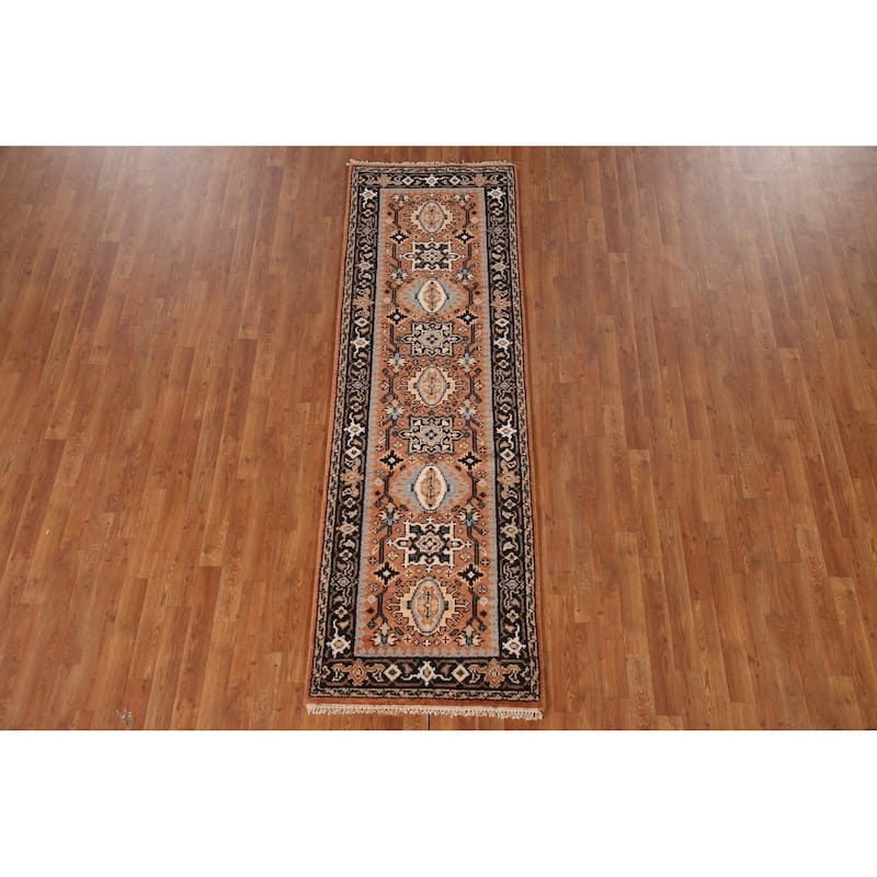 Orange Heriz Serapi Indian Runner Rug Hand-Knotted Wool Carpet - 2'8"x 8'2"