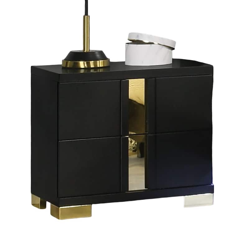 Black And Gold Trim 1pc Nightstand Bracketed Metal Legs Acrylic Trim Contemporary Bedroom Furniture