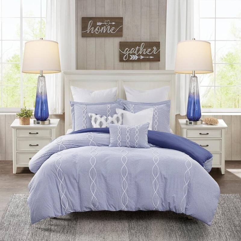 Anmytek Blue Gradient Glass Table Lamps Set of 2 with USB Charging Ports Touch Dimmable