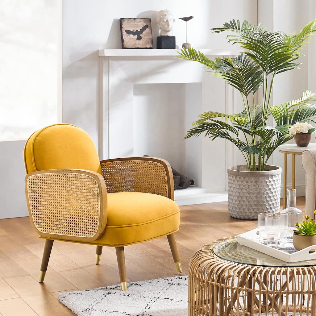 Art Leon Woven Cane Velvet Accent Chair