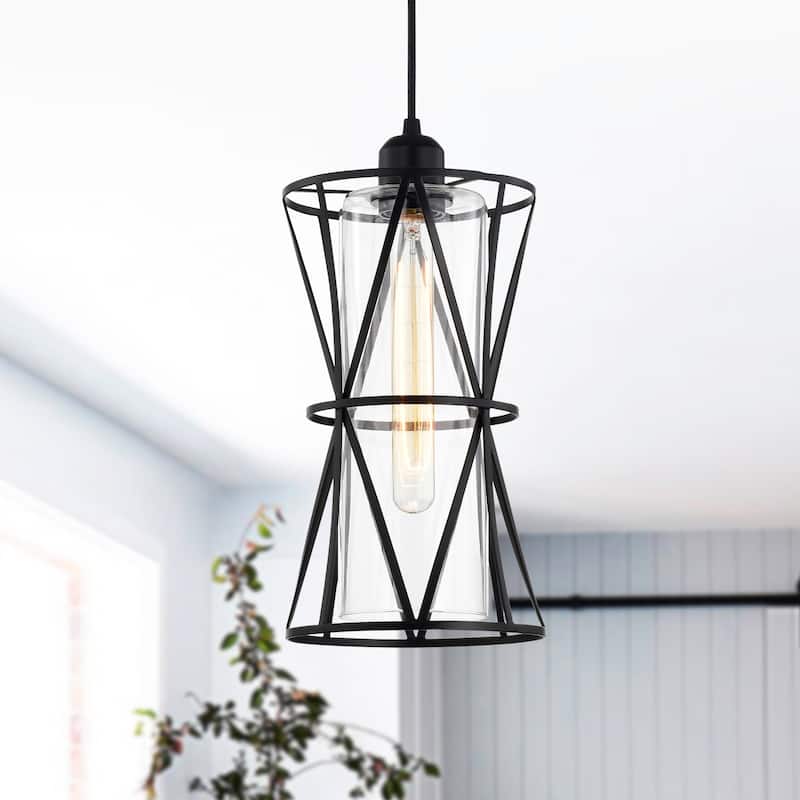 Antonia 7 Inch Modern-Contemporary Style Matte Black Finish Pendant Glass Shade Lighted Chandelier 1-Light - N/A