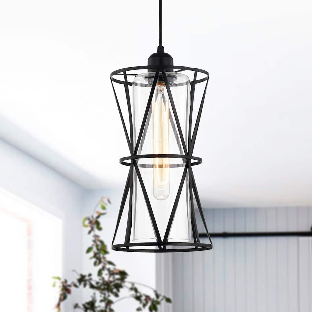 Antonia 7 Inch Modern-Contemporary Style Matte Black Finish Pendant Glass Shade Lighted Chandelier 1-Light