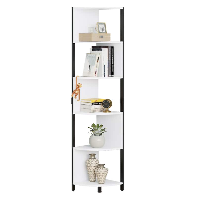Herrell 5-Tier Corner Bookshelf 68" Tall Modern Free Standing Zigzag Corner Bookcase