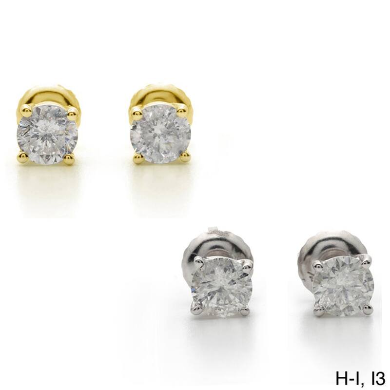 Auriya 18k Gold 1 1/4ctw Round Diamond Stud Earrings Clarity-enhanced - H-I, I2-I3 - White