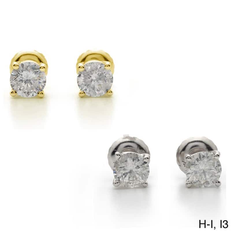 Auriya 18k Gold 1/2ctw Round Diamond Stud Earrings Clarity-enhanced - H-I, I2-I3 - White