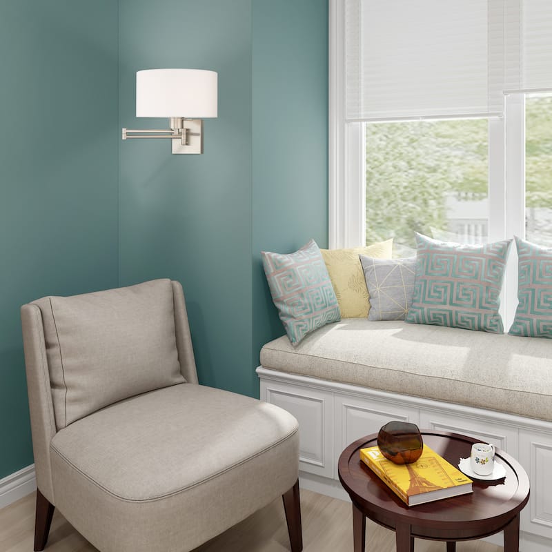 Livex Lighting 1-Light Off-White Drum Shade Swing Arm Wall Lamp, 40036