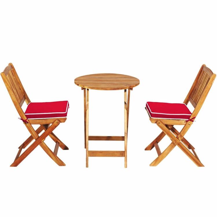 3 Pieces Patio Folding Bistro Set with Padded Cushion and Round Coffee Table - 23.5" x 23.5" x 29.5" (L x W x H)