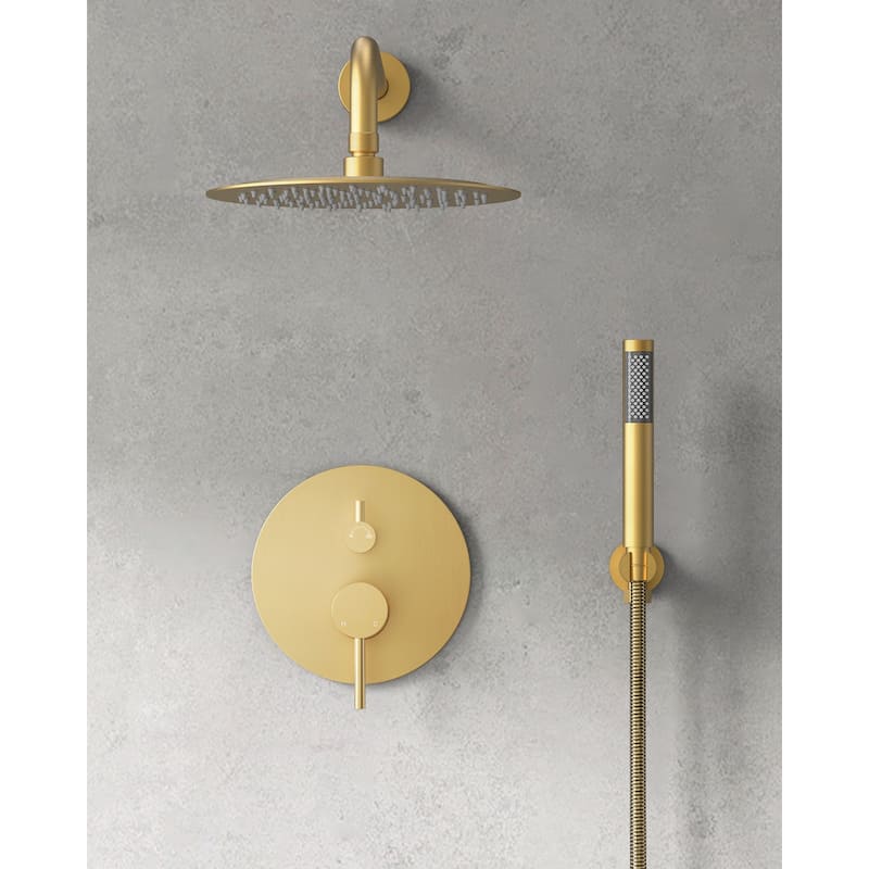 GRANDJOY Shower System 10 inch Wall Mount Rain Shower Head with Handheld Spray Combo Round