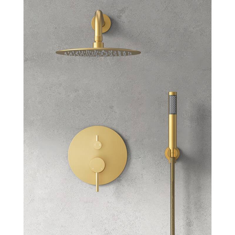 GRANDJOY Wall Mounted Shower System 10" Rainfall Shower Head with Handheld Spray
