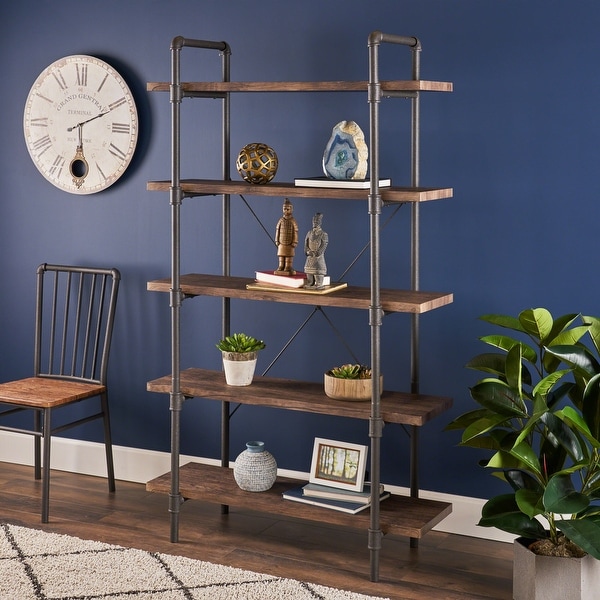 Kodiak 5-shelf Faux Wood Bookcase by Christopher Knight Home - 41.25" W x 15.25" D x 70.00" H. Opens flyout.