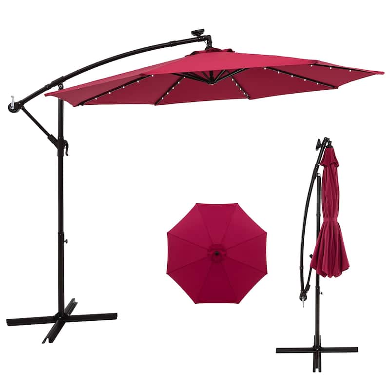 Costway 10 Ft Patio Solar LED Offset Umbrella 40 Lights Crank Cross