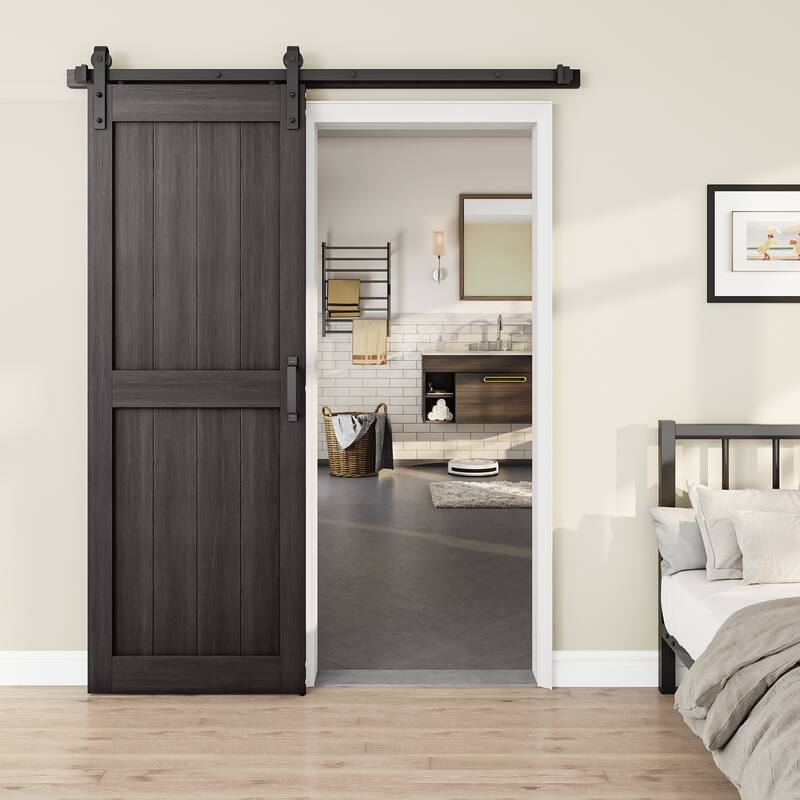 30''/36''/48'' Manufactured Wood PVC Paneled Barn Door with Installation Hardware Kit - 36" - Grey