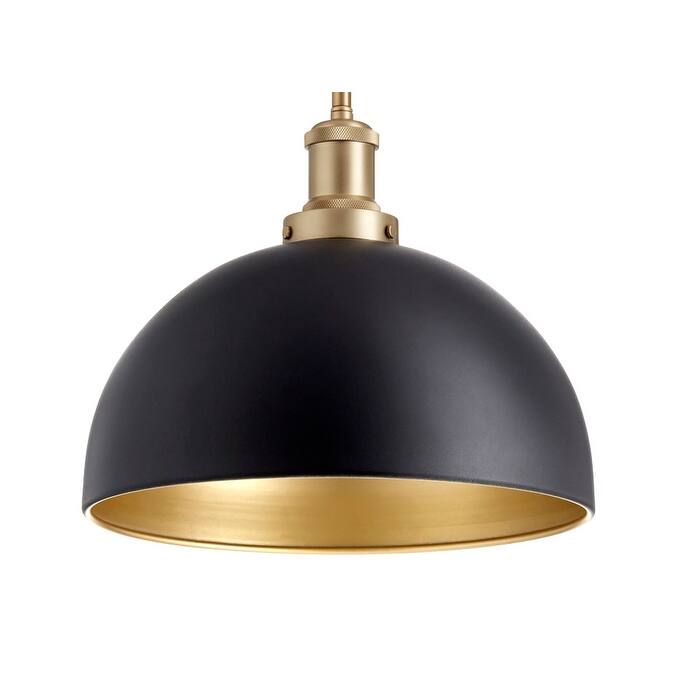 Quorum International 12" Wide Pendant with Metal Shade - Noir / Aged Brass
