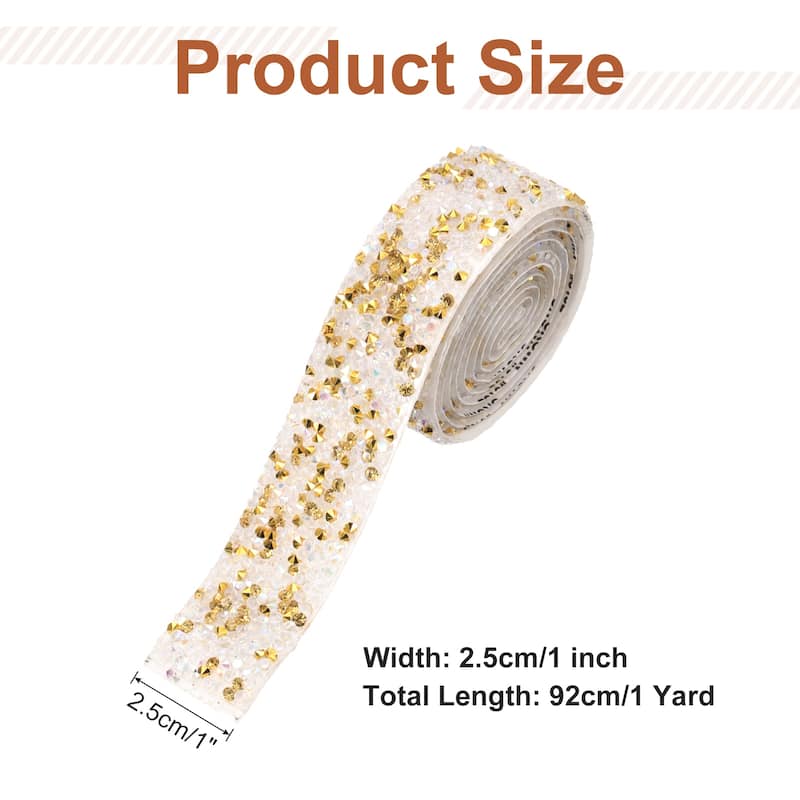 Crystal Rhinestone Sticker Ribbon - Gold - 1 Inch